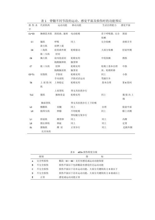 脊髓损伤的评定量表