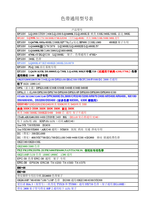 色带通用型号表