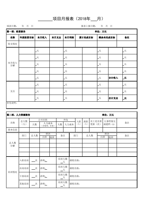 物业公司(—项目部)月报表(范本)