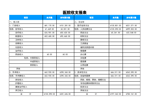 医院收支报表