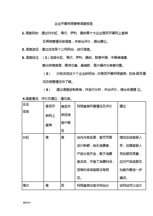 企业开展网络营销调查报告精选版