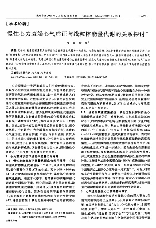 慢性心力衰竭心气虚证与线粒体能量代谢的关系探讨