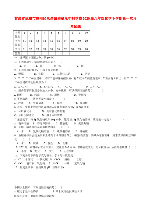 甘肃省武威市凉州区永昌镇和寨九年制学校2020届九年级化学下学期第一次月考试题(无答案) 新人教版