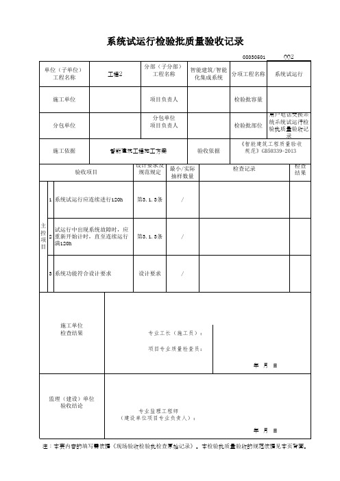 用户电话交换系统系统试运行检验批质量验收记录系统