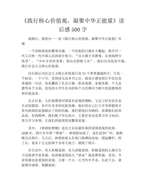 《践行核心价值观,凝聚中华正能量》读后感500字