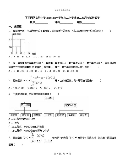 下花园区实验中学2018-2019学年高二上学期第二次月考试卷数学