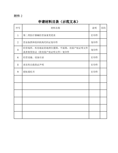 第二类医疗器械变更申请表