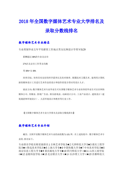 全国数字媒体艺术专业大学排名及录取分数线排名