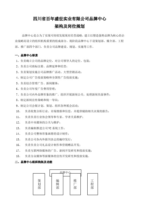 品牌中心组织构架职能及岗位设置