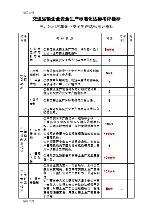 (整理)交通运输企业安全生产标准化达标考评指标.