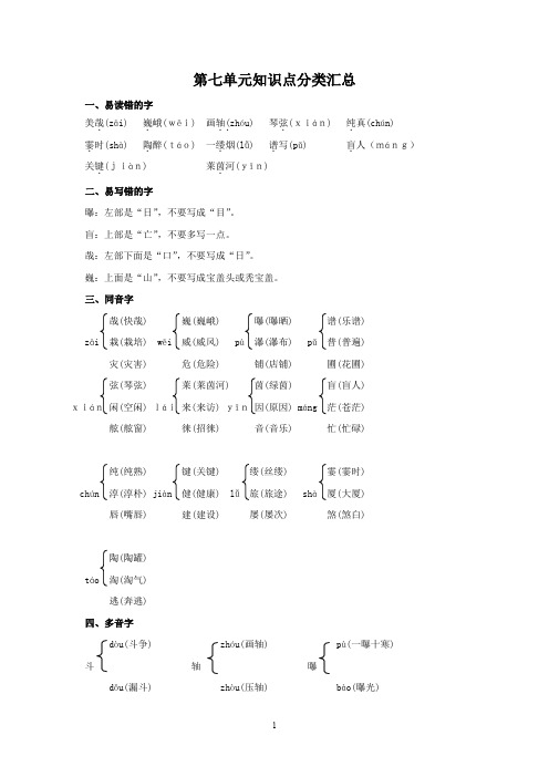 人教部编版六年级语文上册 第七单元知识点盘点汇总(7页)