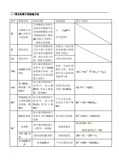 高中化学常见离子检验大全