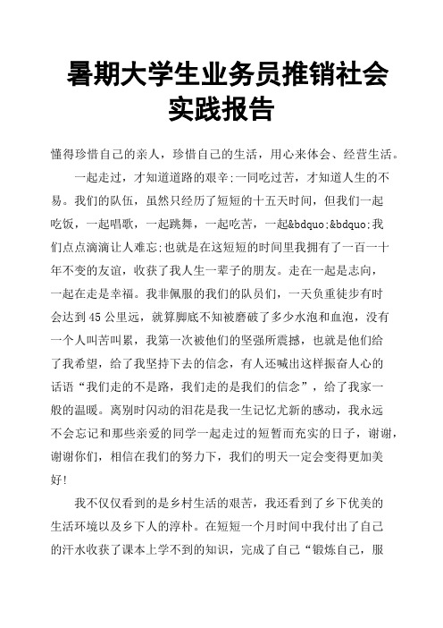 暑期大学生业务员推销社会实践报告
