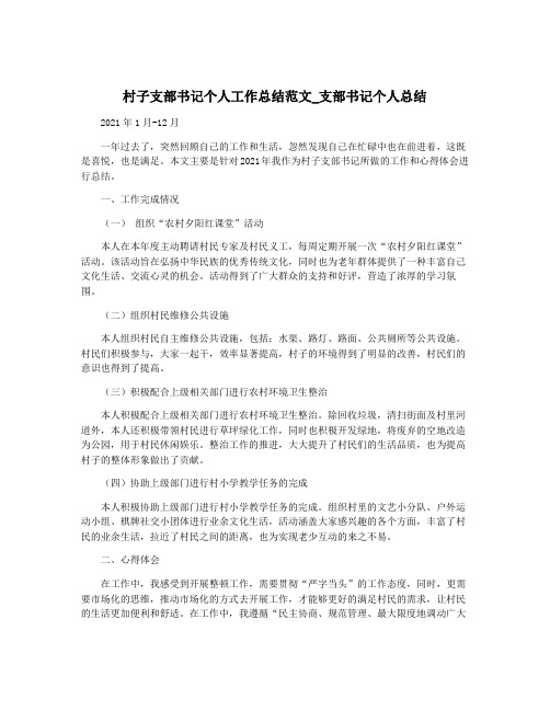 村子支部书记个人工作总结范文_支部书记个人总结