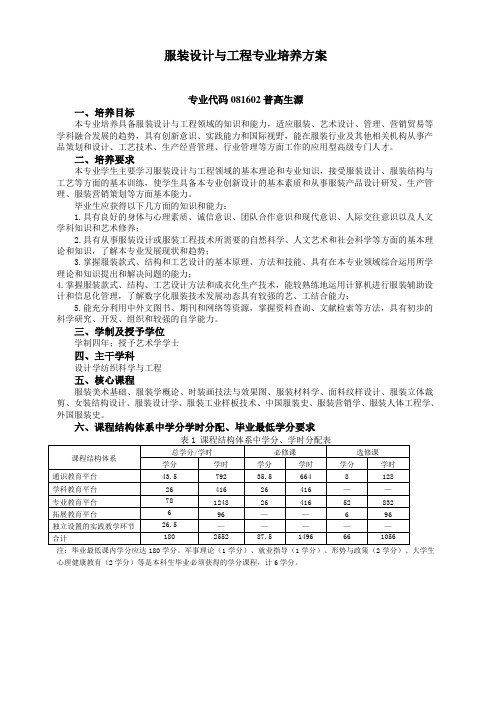 服装设计与工程 人才培养方案(本科)