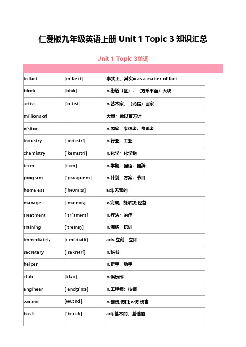 仁爱版九年级英语上册 Unit 1 Topic 3 知识汇总