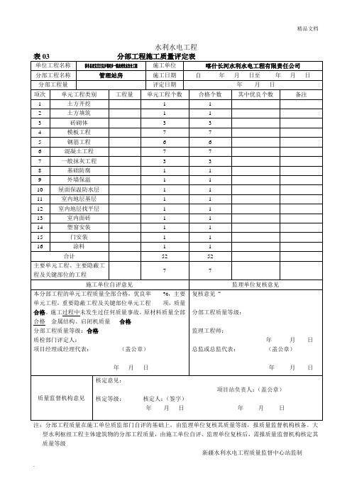 分部工程施工质量评定表