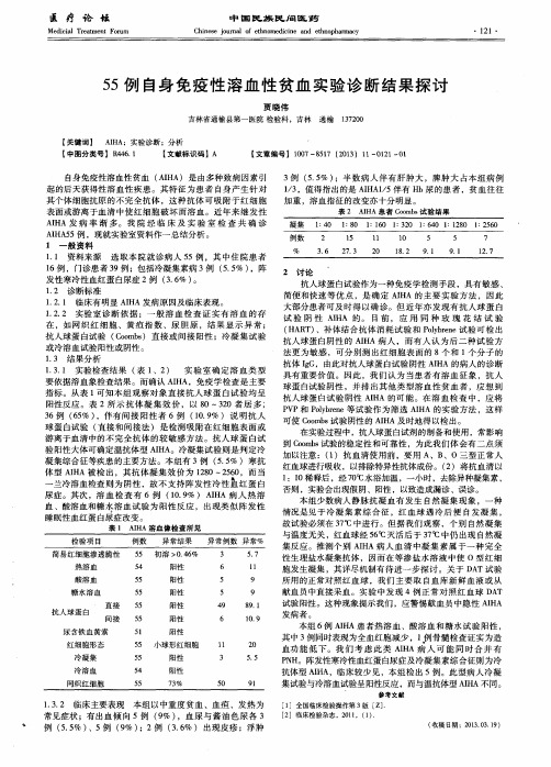 55例自身免疫性溶血性贫血实验诊断结果探讨