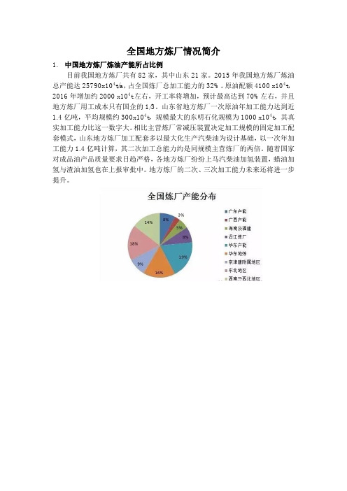 2016全国地方炼厂基本资料