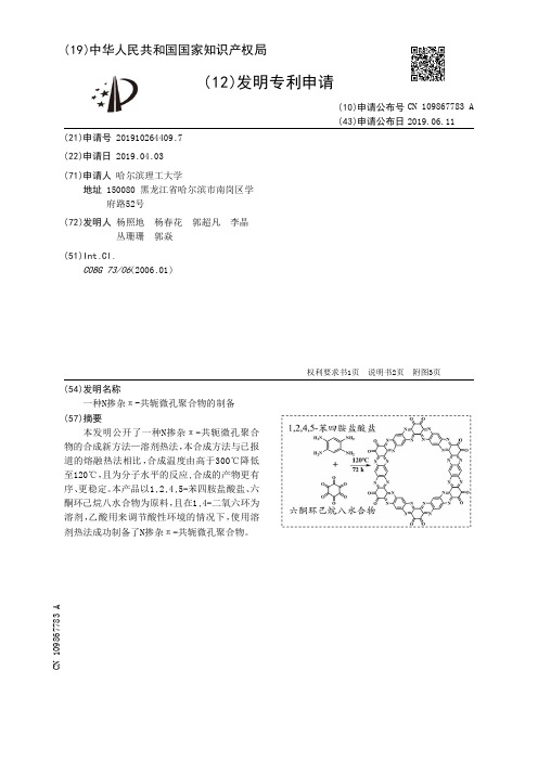 【CN109867783A】一种N掺杂π共轭微孔聚合物的制备【专利】