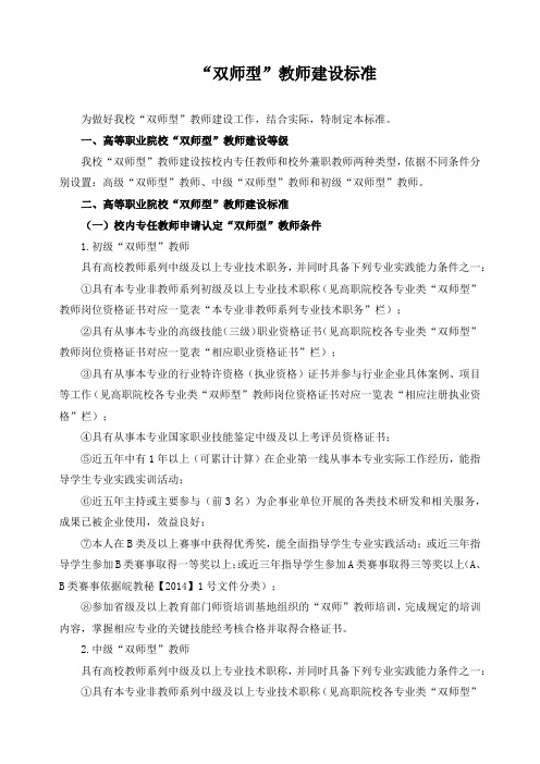 “双师型”教师建设标准