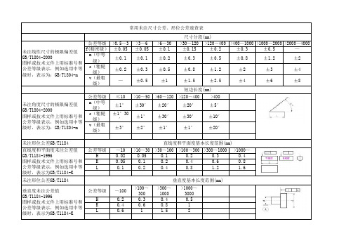 未注公差速查表