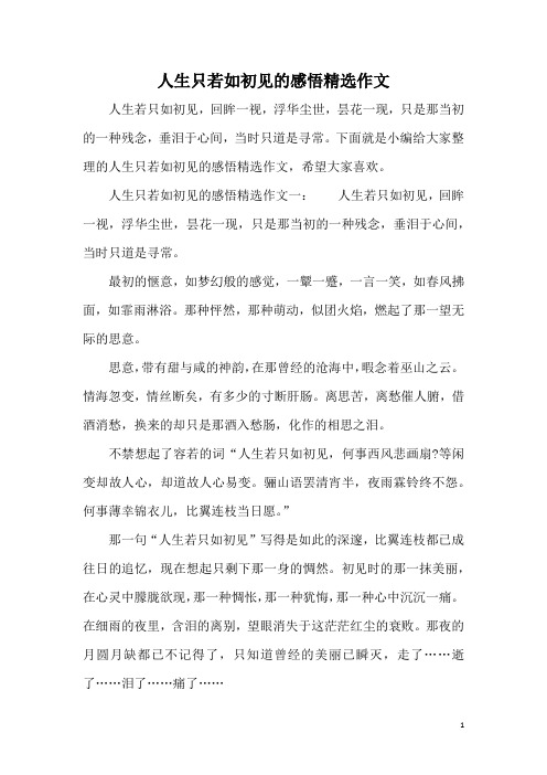 人生只若如初见的感悟精选作文