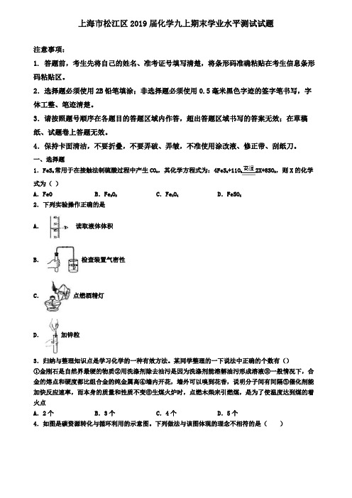 上海市松江区2019届化学九上期末学业水平测试试题