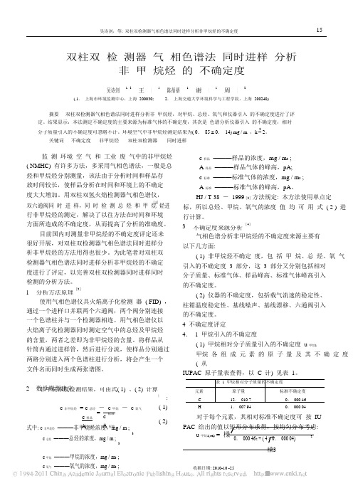 双柱双检测器气相色谱法同时进样分析非甲烷烃的不确定度