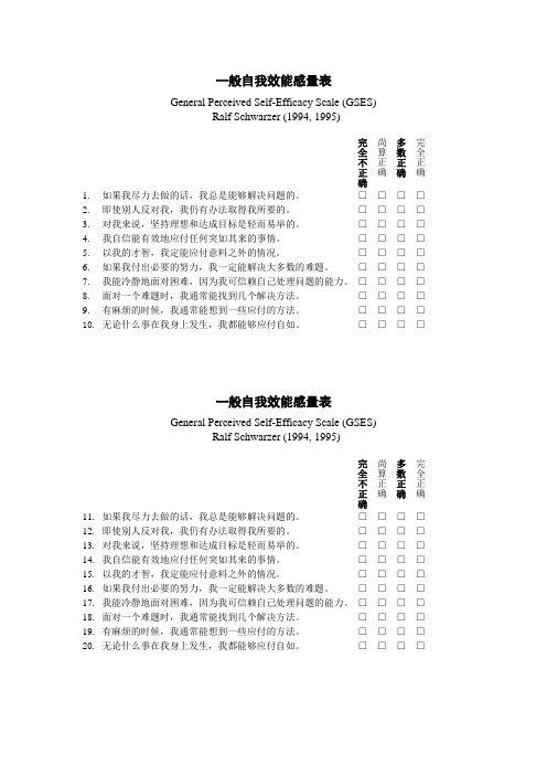 一般自我效能感量表 GSES