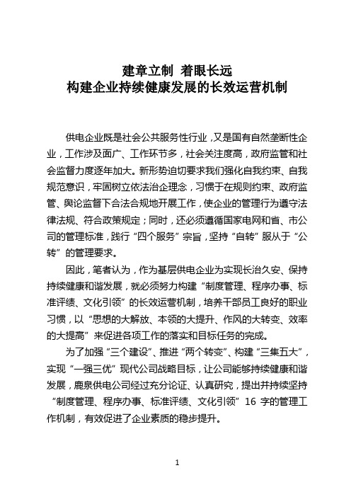 建章立制 着眼长远 构建企业持续健康发展的长效运营机制