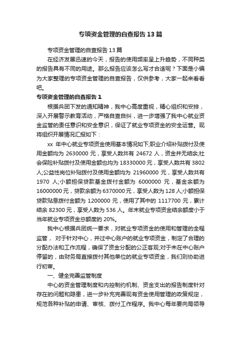 专项资金管理的自查报告13篇