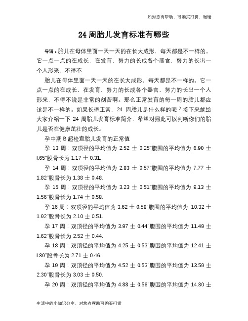24周胎儿发育标准有哪些