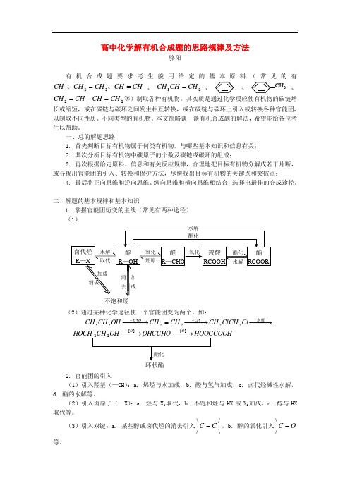 高中化学解有机合成题的思路规律及方法学法辅导