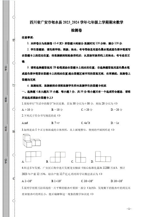 四川省广安市邻水县2023_2024学年七年级上学期期末数学检测卷(有答案)