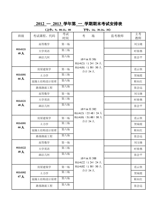 河南城建学院期末考试安排表