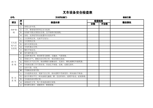 叉车设备安全检查表