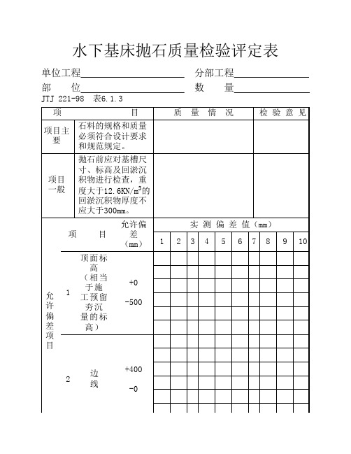 水下基床抛石质量检验评定表(表6.1.3)