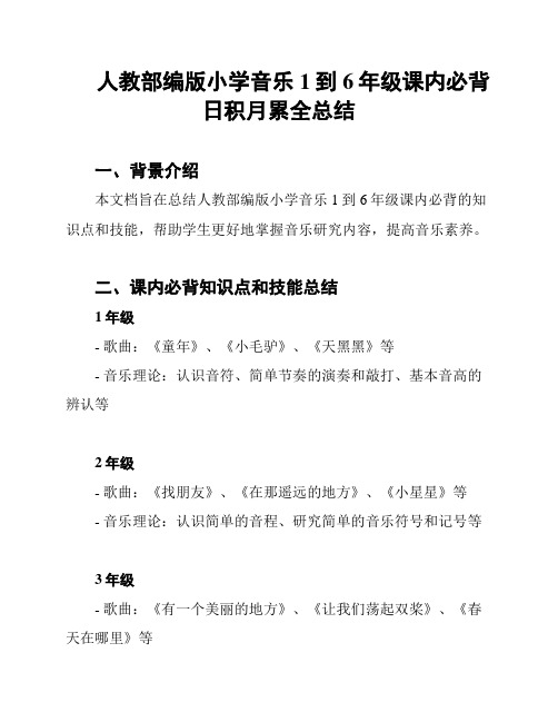 人教部编版小学音乐1到6年级课内必背日积月累全总结