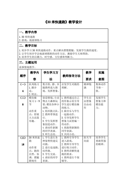 小学体育《30米快速跑》教学设计2