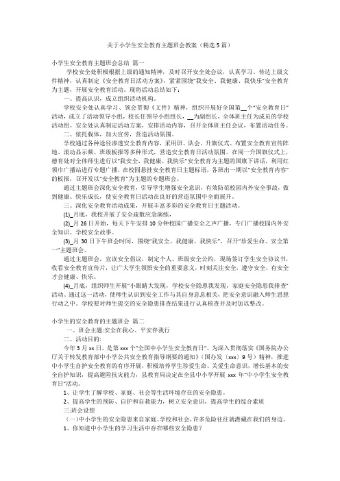 关于小学生安全教育主题班会教案(精选5篇)