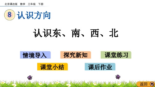 2020年最新北京课改版数学三年级下册第八单元《认识方向》  认识东、南、西、北ppt教学上课件