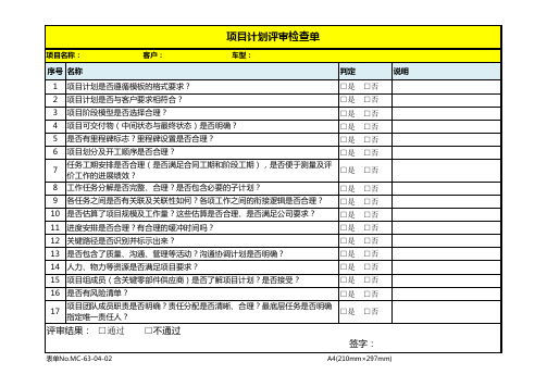 02-项目计划评审检查单