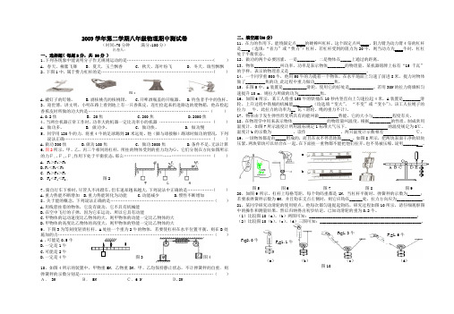 2009学年第二学期八年级物理期中试卷