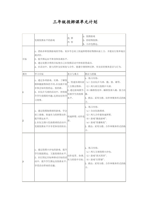 三年级投掷课单元计划