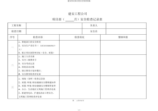 建安项目部月度安全检查表版