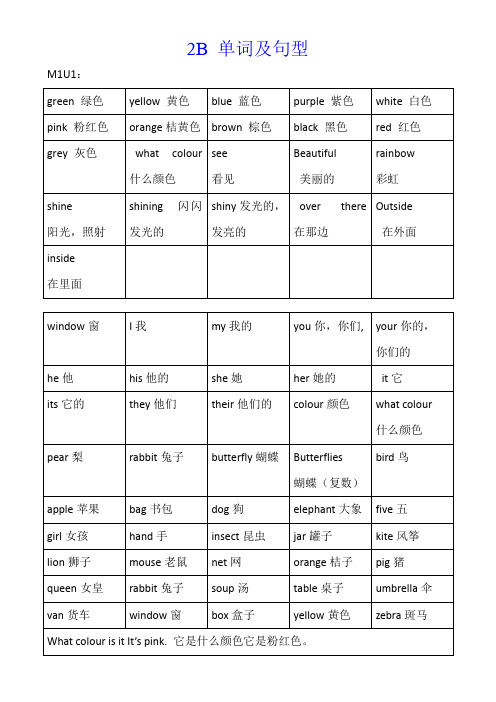 上海版小学二年级下英语单词及句型