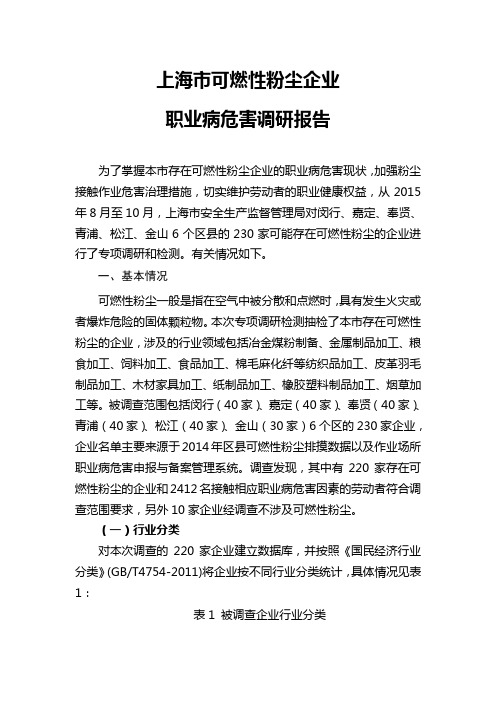 上海可燃性粉尘企业职业病危害调研报告