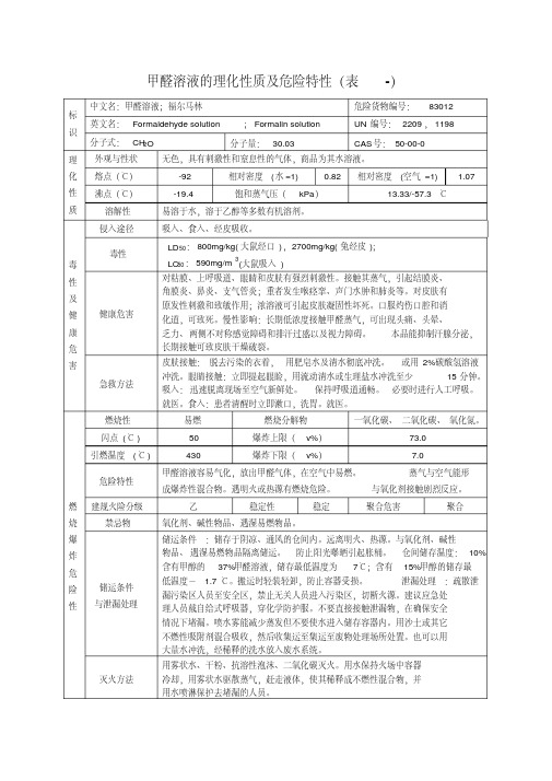 甲醛溶液的理化性质及危险特性(表-)