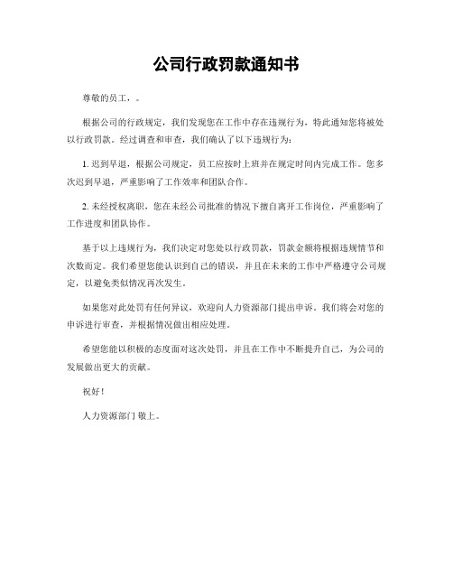 公司行政罚款通知书